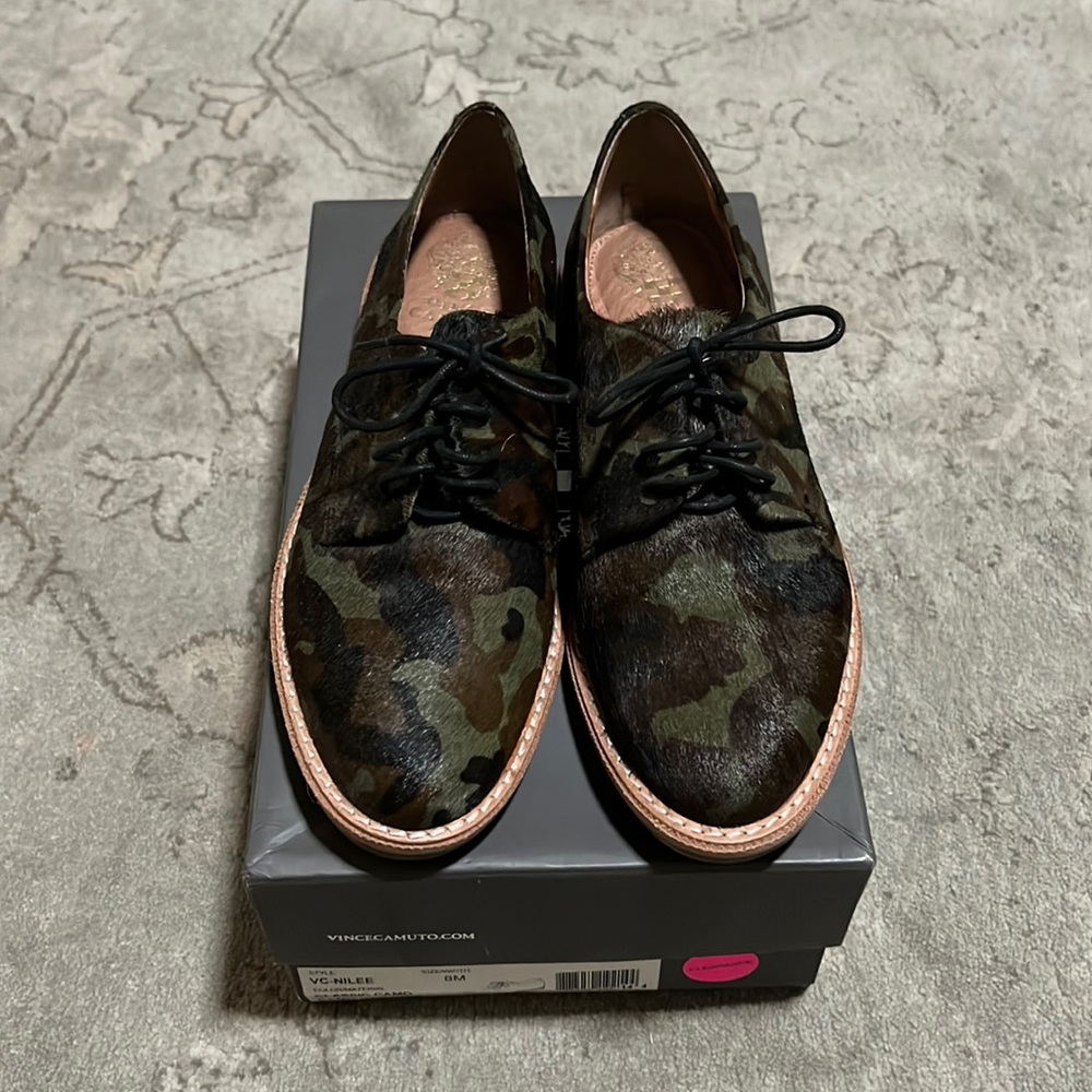 Branch new never worn faux fur camouflage oxfords